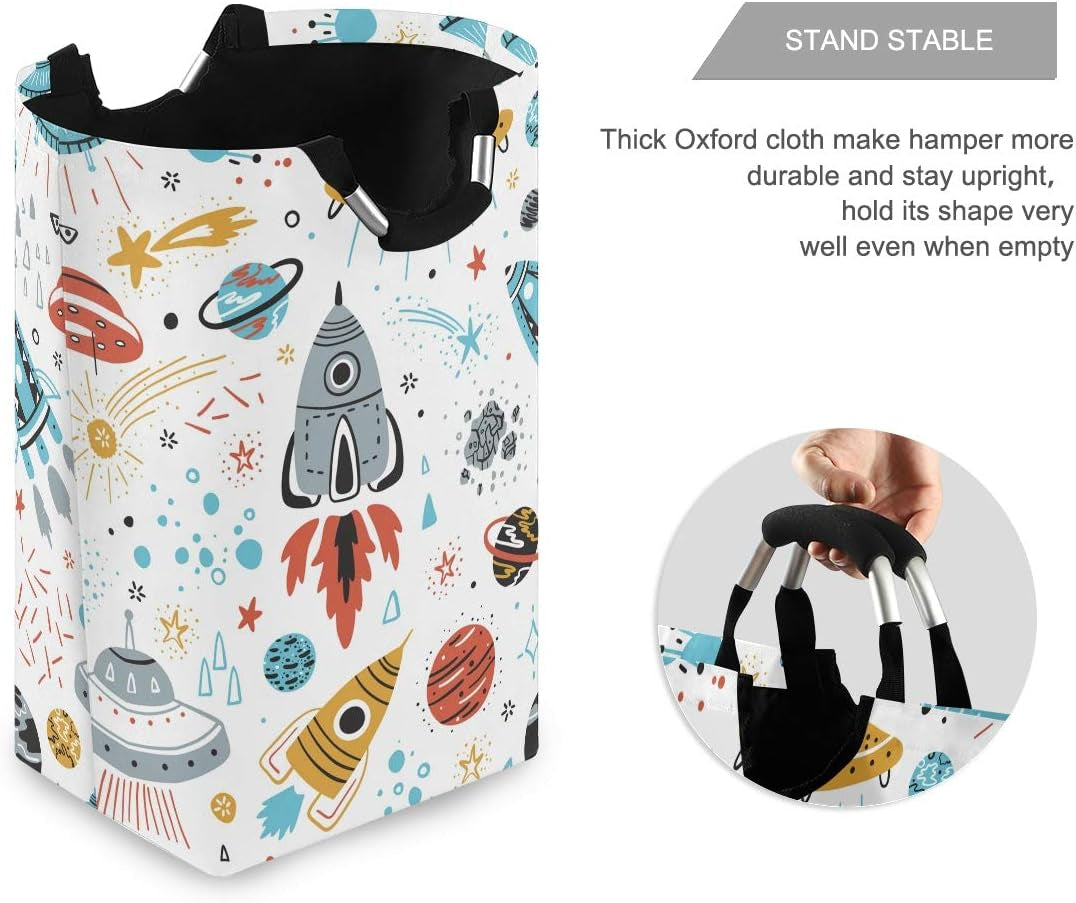 Cartoon Rockets Laundry Basket Clothes Hamper Collapsible Durable Dirty Clothes Large Storage Laundry Organizer