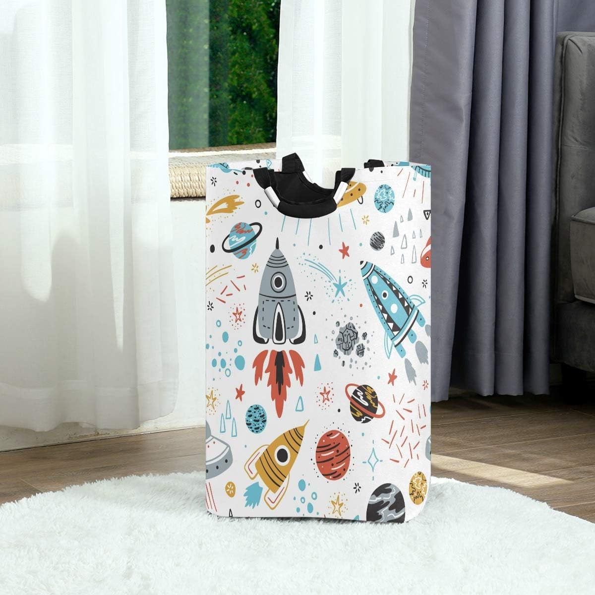 Cartoon Rockets Laundry Basket Clothes Hamper Collapsible Durable Dirty Clothes Large Storage Laundry Organizer
