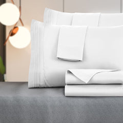Bed Sheets - 6 Pc Full Size Sheets - 16 Inches Deep Pocket Brushed Microfiber Bedding Sheets & Pillowcases (Full, White)
