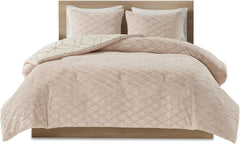 Ainsley Comforter Set-Geometric Metallic Print to Faux Fur Reverse Trendy All Season Hypoallergenic Bedding, Matching Sham, King, Blush 3 Piece (ID10-1763)