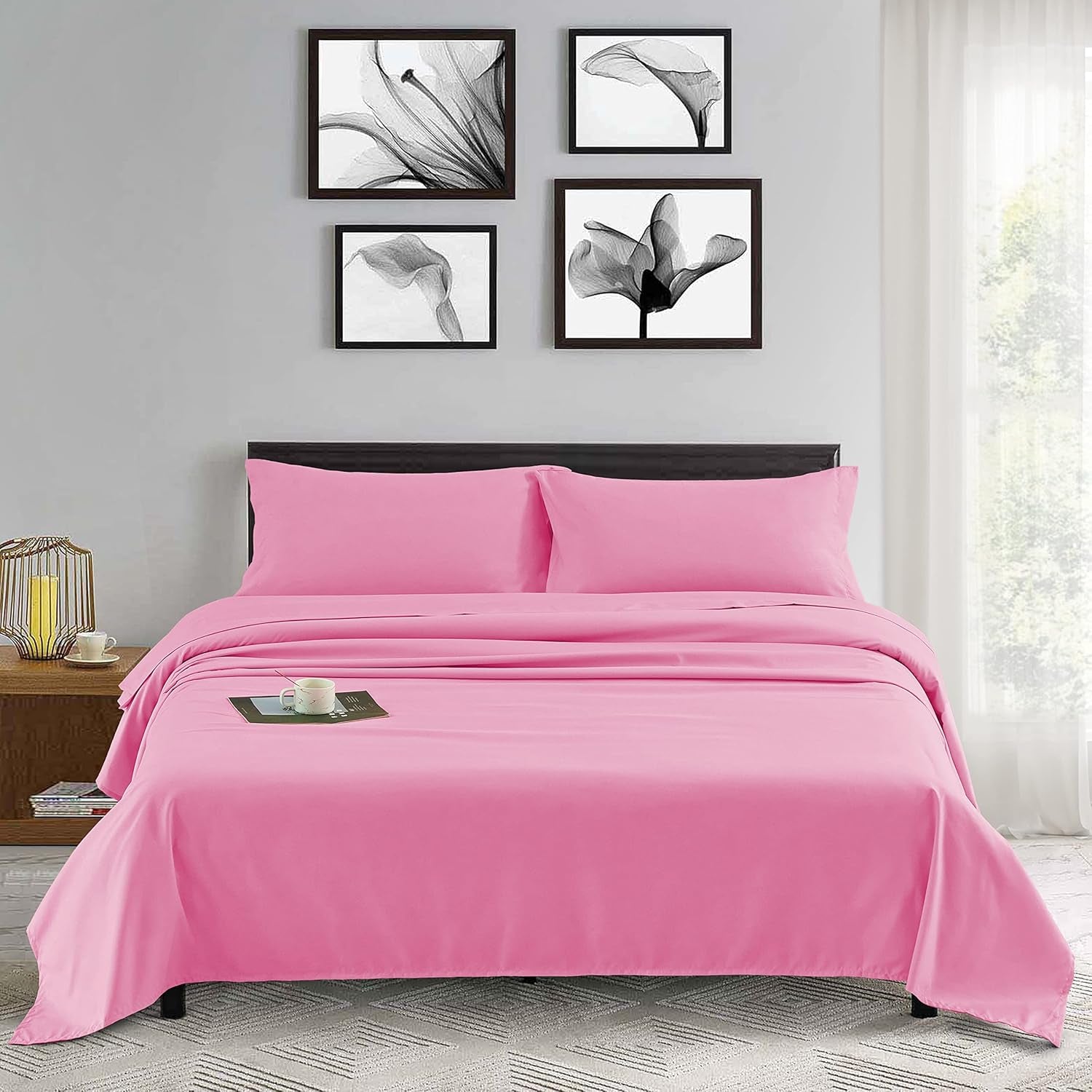 Queen Sheets Set (4 Piece), Super Soft Brushed Microfiber Bed Sheets with 16 Inch Deep Pocket, Egyptian Quality Luxury Bedding Set - Pink