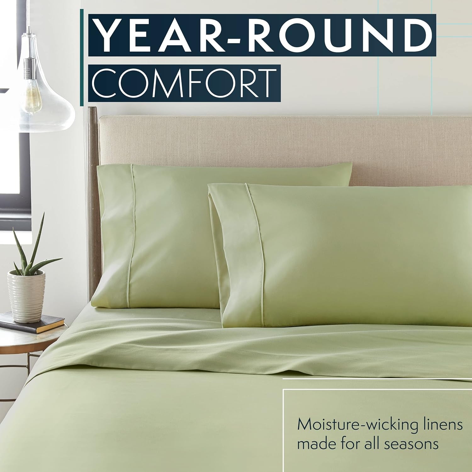 Bed Sheets Set Queen with 2 Pillowcases, Hotel Luxury Platinum 1800 Series Brushed Microfiber Deep Pocket Fitted Sheet, Fade Resistant Ultra Soft 4 Pcs Bedding for Hot Sleepers, Sage