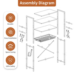 over the Toilet Storage, 4-Tier Freestanding Bathroom Shelf, above Toilet Space Saver Rack, Black
