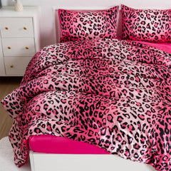 Leopard Printed,Satin Silky Soft Quilt Sexy Luxury Super Soft Microfiber Comforter Quilt Bedding Comforter Set Full/Queen, Light Weighted (Pink, Queen(88-By-88-Inches))