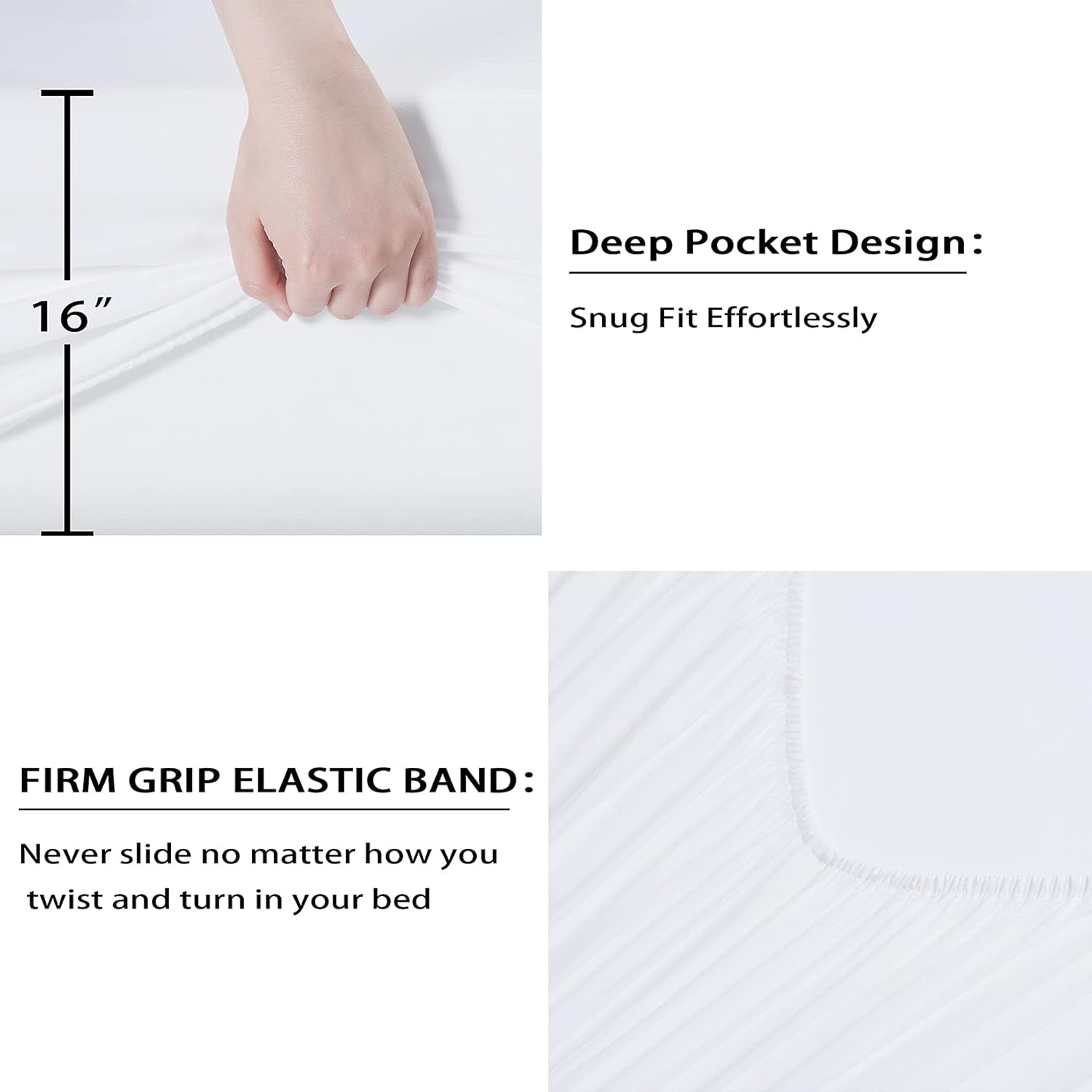 Bed Sheets and Pillowcase Set Rayon Derived from Bamboo, Cool Sheets for Hot Sleepers, 3 PCS Bedding Sheets with 16 Inch Deep Pocket Fitted Sheet, 1 Flat Sheet, 1 Pillowcase (White, Twin)