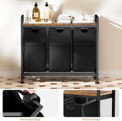 Laundry Basket, 142L Large Double, Freestanding Laundry Hamper 3 Section with Top Shelf & 3 Removable Washable Bags & Side Pockets for Dorm