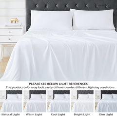 Bed Sheets and Pillowcase Set Rayon Derived from Bamboo, Cool Sheets for Hot Sleepers, 3 PCS Bedding Sheets with 16 Inch Deep Pocket Fitted Sheet, 1 Flat Sheet, 1 Pillowcase (White, Twin)