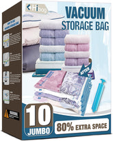 Vacuum Storage Seal Bags, 10 Jumbo Space Saver Vacuum Sealer Bags for Clothes, Comforters, Blankets, Bedding (10J)