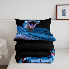 Snake Comforter Set, 3D Reptile Print Bedding Comforter, Modern Wild Animal Fashion Quilted Duvet, Full Size