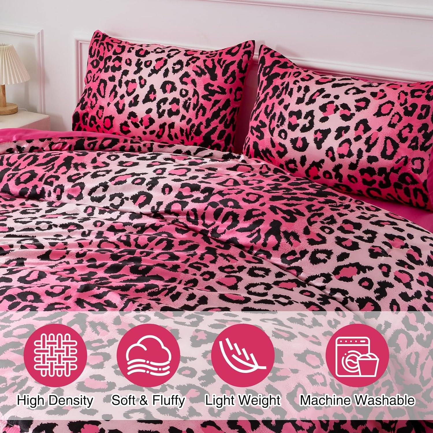 Leopard Printed,Satin Silky Soft Quilt Sexy Luxury Super Soft Microfiber Comforter Quilt Bedding Comforter Set Full/Queen, Light Weighted (Pink, Queen(88-By-88-Inches))