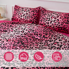 Leopard Printed,Satin Silky Soft Quilt Sexy Luxury Super Soft Microfiber Comforter Quilt Bedding Comforter Set Full/Queen, Light Weighted (Pink, Queen(88-By-88-Inches))
