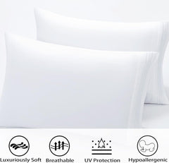 Bed Sheets and Pillowcase Set Rayon Derived from Bamboo, Cool Sheets for Hot Sleepers, 3 PCS Bedding Sheets with 16 Inch Deep Pocket Fitted Sheet, 1 Flat Sheet, 1 Pillowcase (White, Twin)