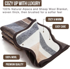 Natural Alpaca & Sheep Wool Blanket – Twin Size – Heavyweight Warmth, Thick, Breathable, Natural Texture & Scent, 63 X 84 Inches, 4.2 Lbs – Made in Peru