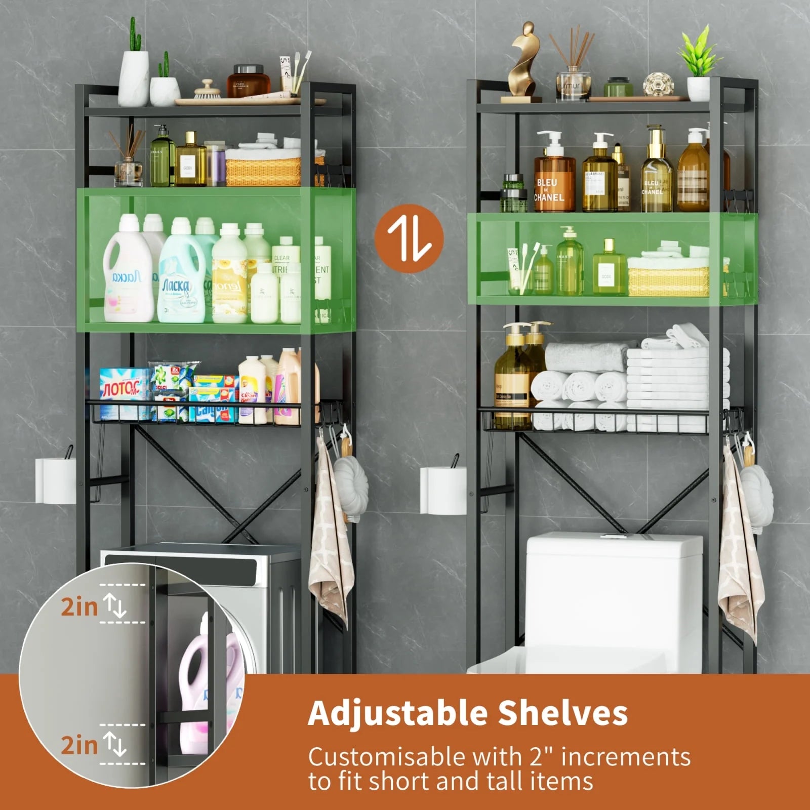 over the Toilet Storage, 4-Tier Freestanding Bathroom Shelf, above Toilet Space Saver Rack, Black