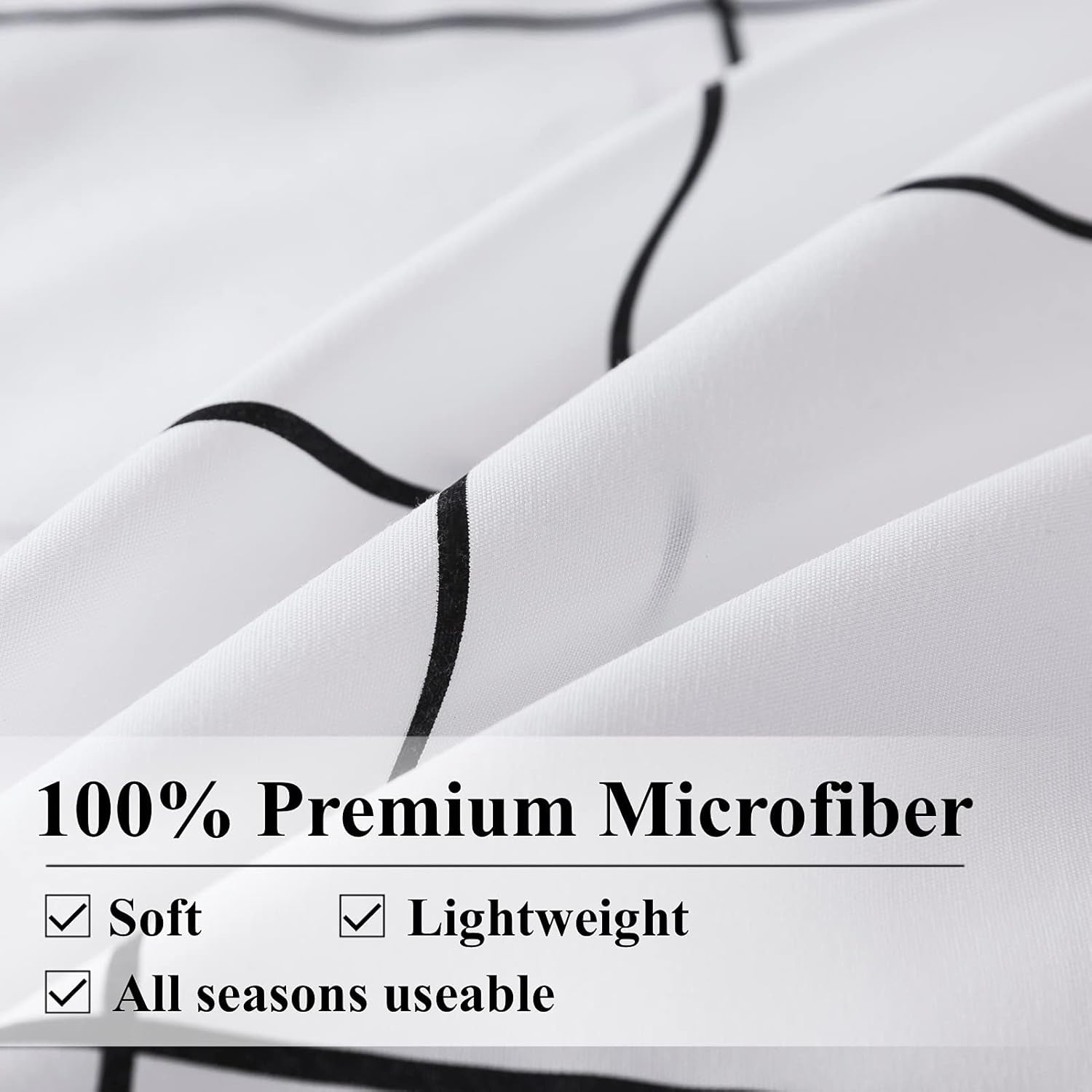 White Grid Comforter Set Queen(90X90Inch), 3 Pieces (1 Plaid Comforter and 2 Pillowcases) White Plaid Comforter Set, Lightweight Microfiber Gingham Geometric Comforter Bedding Set