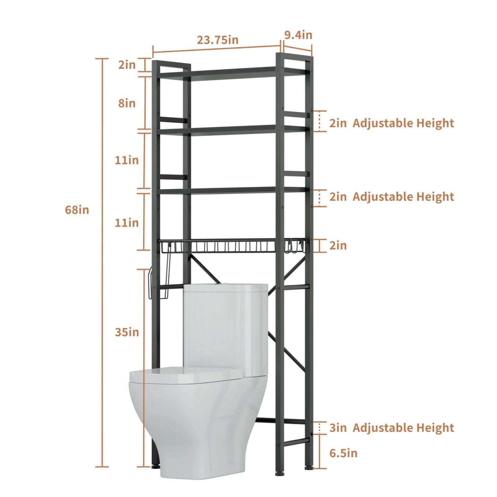 over the Toilet Storage, 4-Tier Freestanding Bathroom Shelf, above Toilet Space Saver Rack, Black