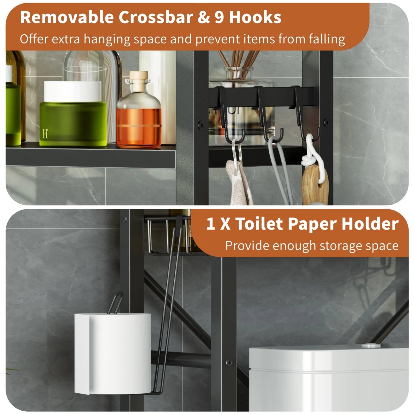 over the Toilet Storage, 4-Tier Freestanding Bathroom Shelf, above Toilet Space Saver Rack, Black