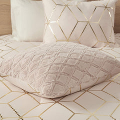 Ainsley Comforter Set-Geometric Metallic Print to Faux Fur Reverse Trendy All Season Hypoallergenic Bedding, Matching Sham, King, Blush 3 Piece (ID10-1763)