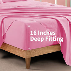 Queen Sheets Set (4 Piece), Super Soft Brushed Microfiber Bed Sheets with 16 Inch Deep Pocket, Egyptian Quality Luxury Bedding Set - Pink