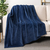 Soft Fleece Navy Blue Throw Blanket for Couch, Lightweight Plush Warm Blankets for Bed, Fuzzy Cozy Flannel Blanket Throw for Sofa, Travel, Jacquard Pattern, Navy Blue, 50X60 Inch