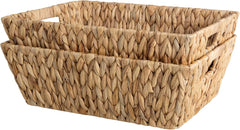 Large Wicker Baskets, Water Hyacinth Baskets for Organizing, Handwoven Storage Baskets with Built-In Handles, 2 Pack