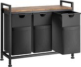 Laundry Basket, 142L Large Double, Freestanding Laundry Hamper 3 Section with Top Shelf & 3 Removable Washable Bags & Side Pockets for Dorm