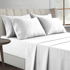 Bed Sheets - 6 Pc Full Size Sheets - 16 Inches Deep Pocket Brushed Microfiber Bedding Sheets & Pillowcases (Full, White)