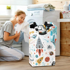 Cartoon Rockets Laundry Basket Clothes Hamper Collapsible Durable Dirty Clothes Large Storage Laundry Organizer