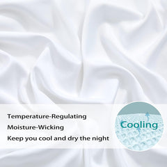 Bed Sheets and Pillowcase Set Rayon Derived from Bamboo, Cool Sheets for Hot Sleepers, 3 PCS Bedding Sheets with 16 Inch Deep Pocket Fitted Sheet, 1 Flat Sheet, 1 Pillowcase (White, Twin)