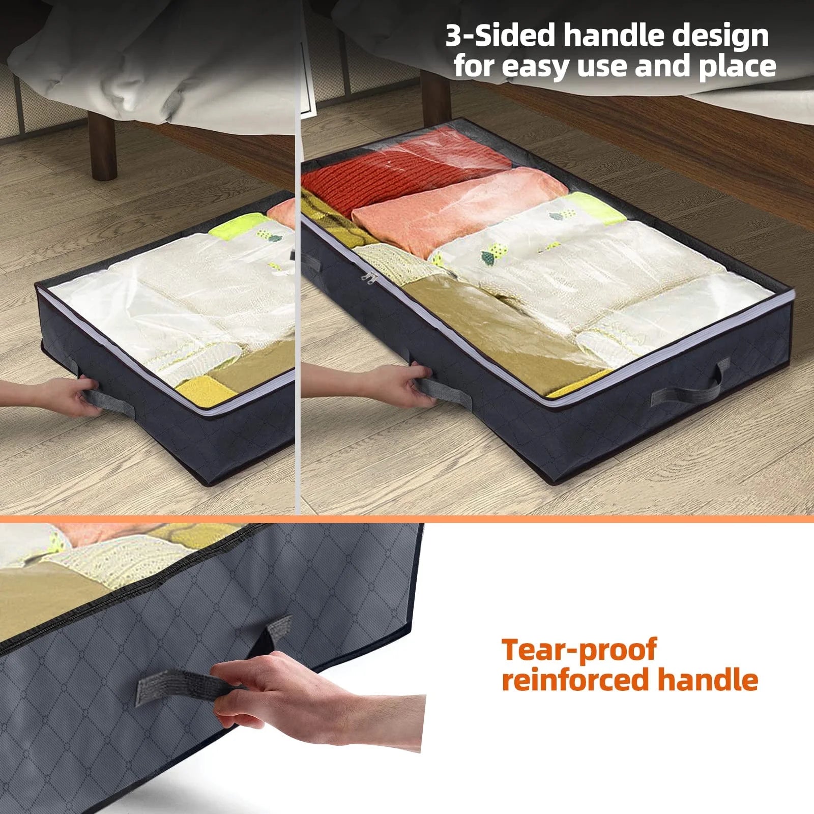 4 Pack under Bed Storage Bags with Reinforced Handles,75L Visible Underbed Storage,Breathable Non-Woven Closet Storage for Blanket, Pillows, Comforters and Quilts