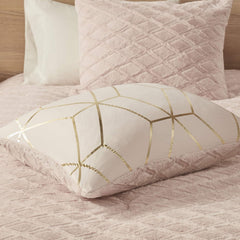 Ainsley Comforter Set-Geometric Metallic Print to Faux Fur Reverse Trendy All Season Hypoallergenic Bedding, Matching Sham, King, Blush 3 Piece (ID10-1763)