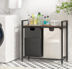 Laundry Hamper, 112L Large Double Laundry Basket, Freestanding Laundry Sorter Organizer 2 Section with Top Shelf & 2 Removable Washable Bags & Side Pockets for Dorm