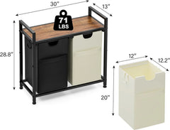 Laundry Hamper, 112L Large Double Laundry Basket, Freestanding Laundry Sorter Organizer 2 Section with Top Shelf & 2 Removable Washable Bags & Side Pockets for Dorm