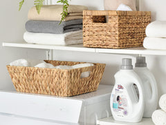 Large Wicker Baskets, Water Hyacinth Baskets for Organizing, Handwoven Storage Baskets with Built-In Handles, 2 Pack