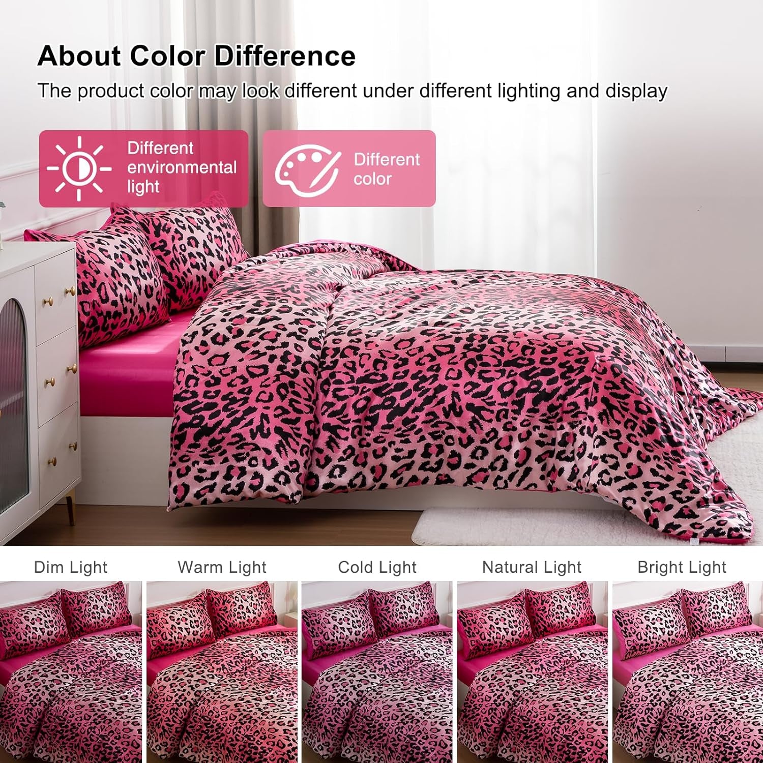 Leopard Printed,Satin Silky Soft Quilt Sexy Luxury Super Soft Microfiber Comforter Quilt Bedding Comforter Set Full/Queen, Light Weighted (Pink, Queen(88-By-88-Inches))