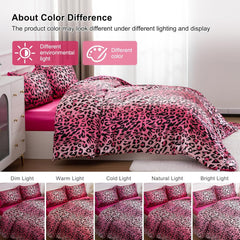 Leopard Printed,Satin Silky Soft Quilt Sexy Luxury Super Soft Microfiber Comforter Quilt Bedding Comforter Set Full/Queen, Light Weighted (Pink, Queen(88-By-88-Inches))