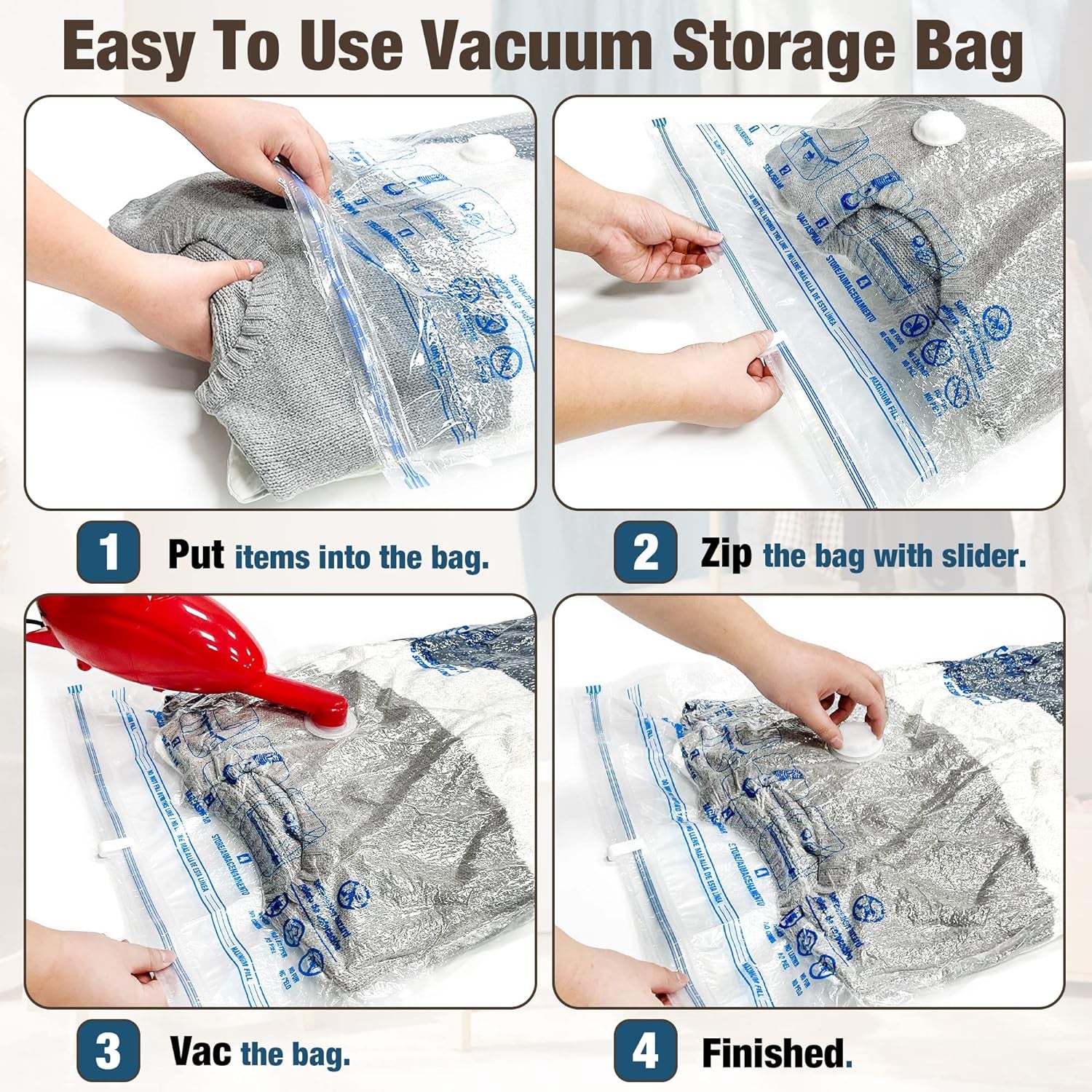 Vacuum Storage Seal Bags, 10 Jumbo Space Saver Vacuum Sealer Bags for Clothes, Comforters, Blankets, Bedding (10J)