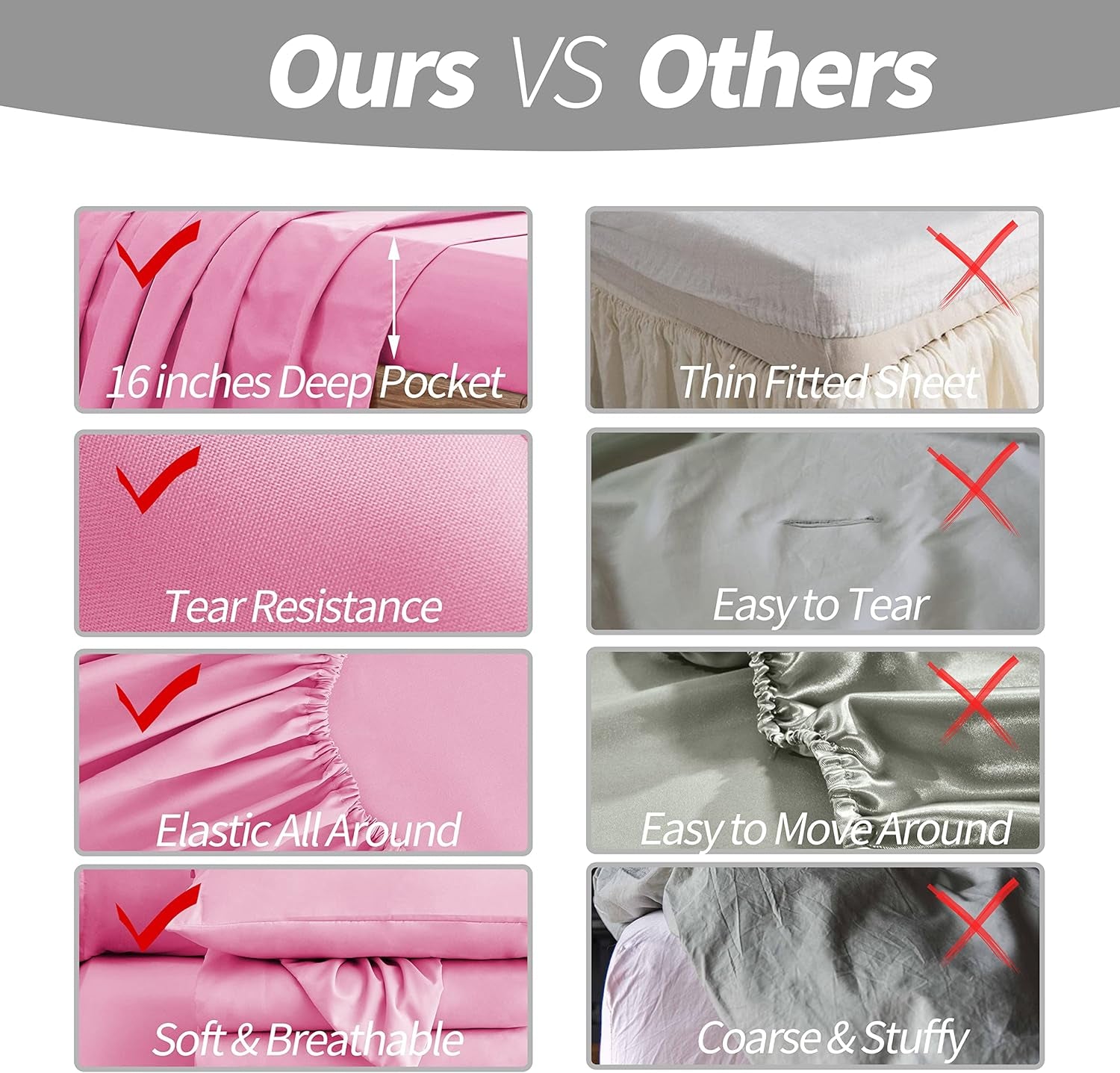 Queen Sheets Set (4 Piece), Super Soft Brushed Microfiber Bed Sheets with 16 Inch Deep Pocket, Egyptian Quality Luxury Bedding Set - Pink