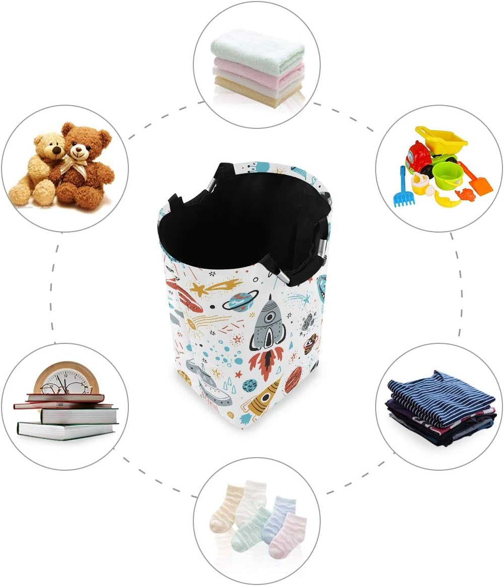 Cartoon Rockets Laundry Basket Clothes Hamper Collapsible Durable Dirty Clothes Large Storage Laundry Organizer