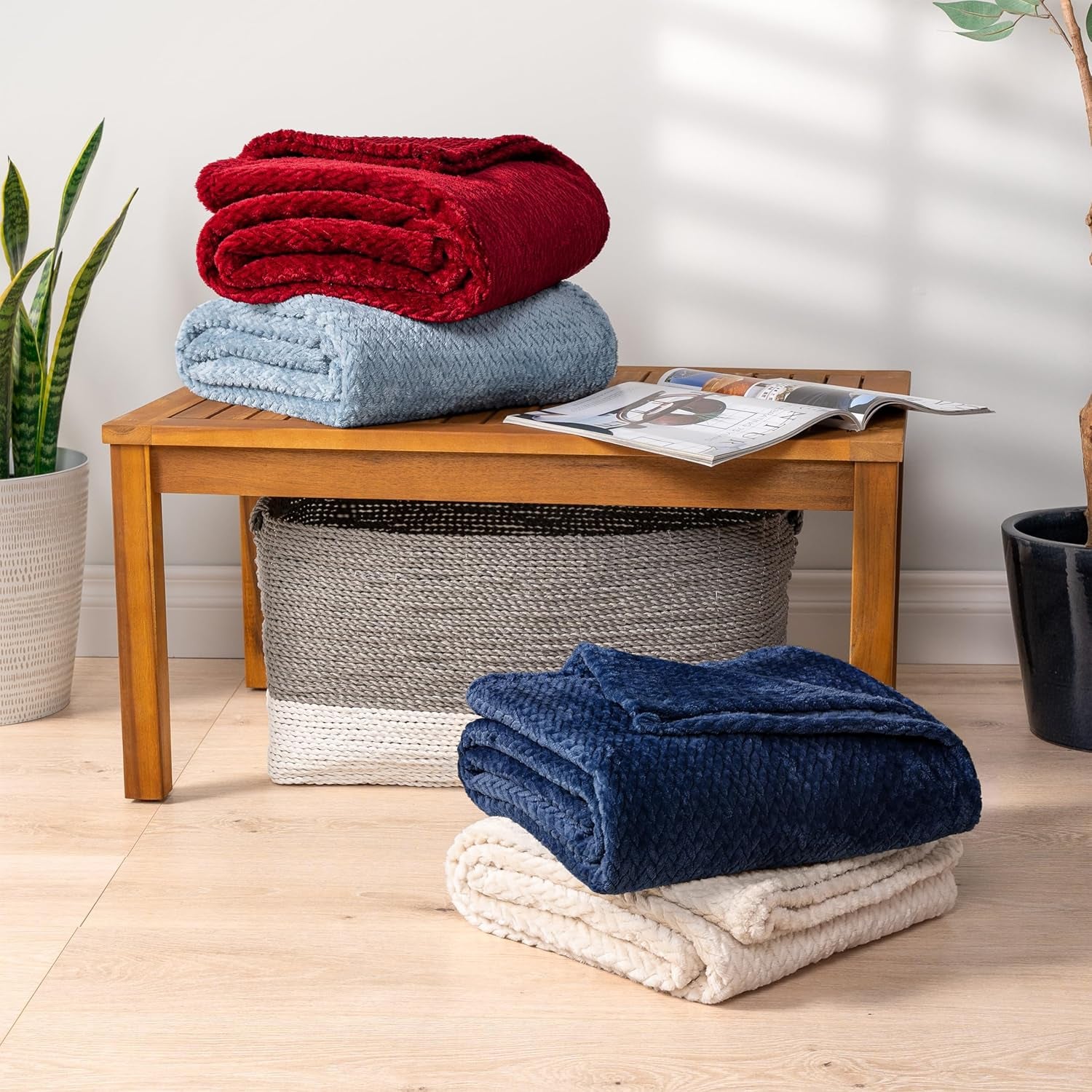 Soft Fleece Navy Blue Throw Blanket for Couch, Lightweight Plush Warm Blankets for Bed, Fuzzy Cozy Flannel Blanket Throw for Sofa, Travel, Jacquard Pattern, Navy Blue, 50X60 Inch