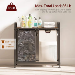 Laundry Hamper, 112L Large Double Laundry Basket, Freestanding Laundry Sorter Organizer 2 Section with Top Shelf & 2 Removable Washable Bags & Side Pockets for Dorm