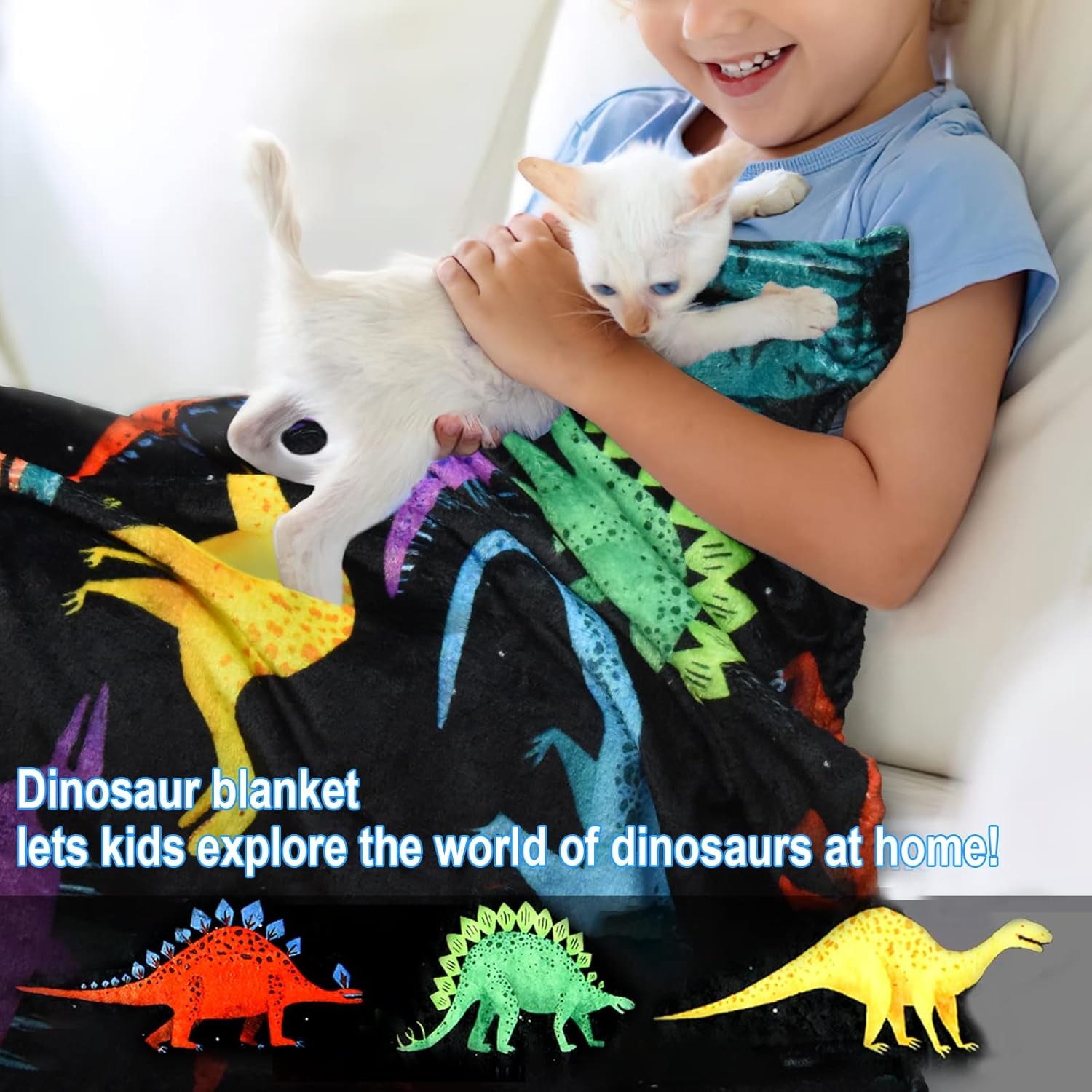Kids Dinosaur Blanket for Boys Girls Room Decor Personalized Cute Toddler Throw Blanket Chiristmas Dinasour Birthday Year Old Gifts Toys 40X50