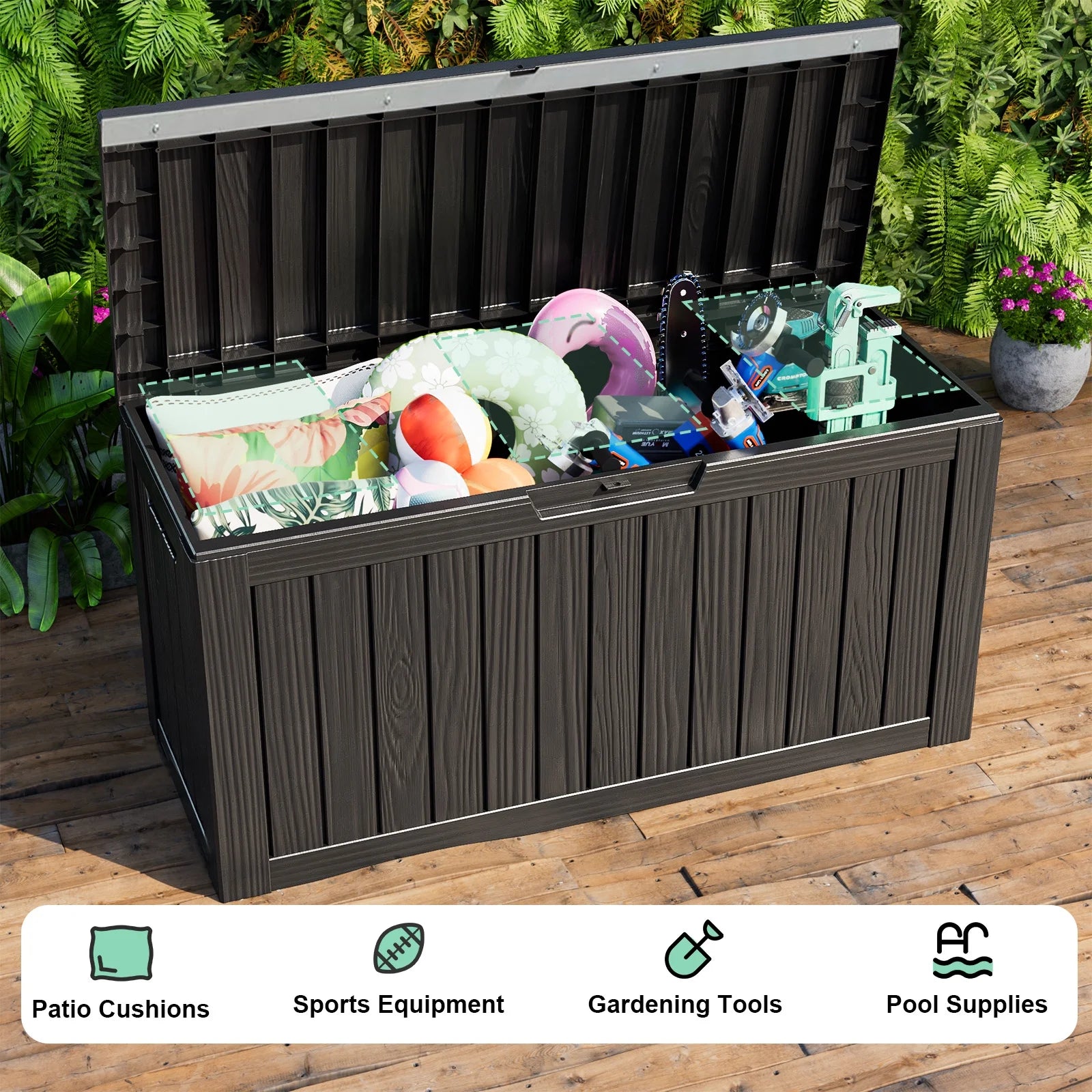 80 Gallon Resin Deck Box, Lockable Patio Outdoor Storage Box for Furniture, Garden Tools and Tools Storage, Waterproof outside Storage Boxes