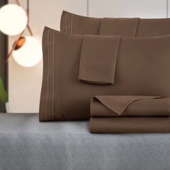 Twin XL Bed Sheets, Premimum 1800 Microfiber Deep Pocket Fitted Sheet, Flat Sheet & Pillowcases Bedding Set - Brown
