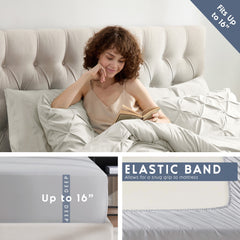 California King Comforter Set, Bed in a Bag 7 Pc Pleated Bedding Set,Off White