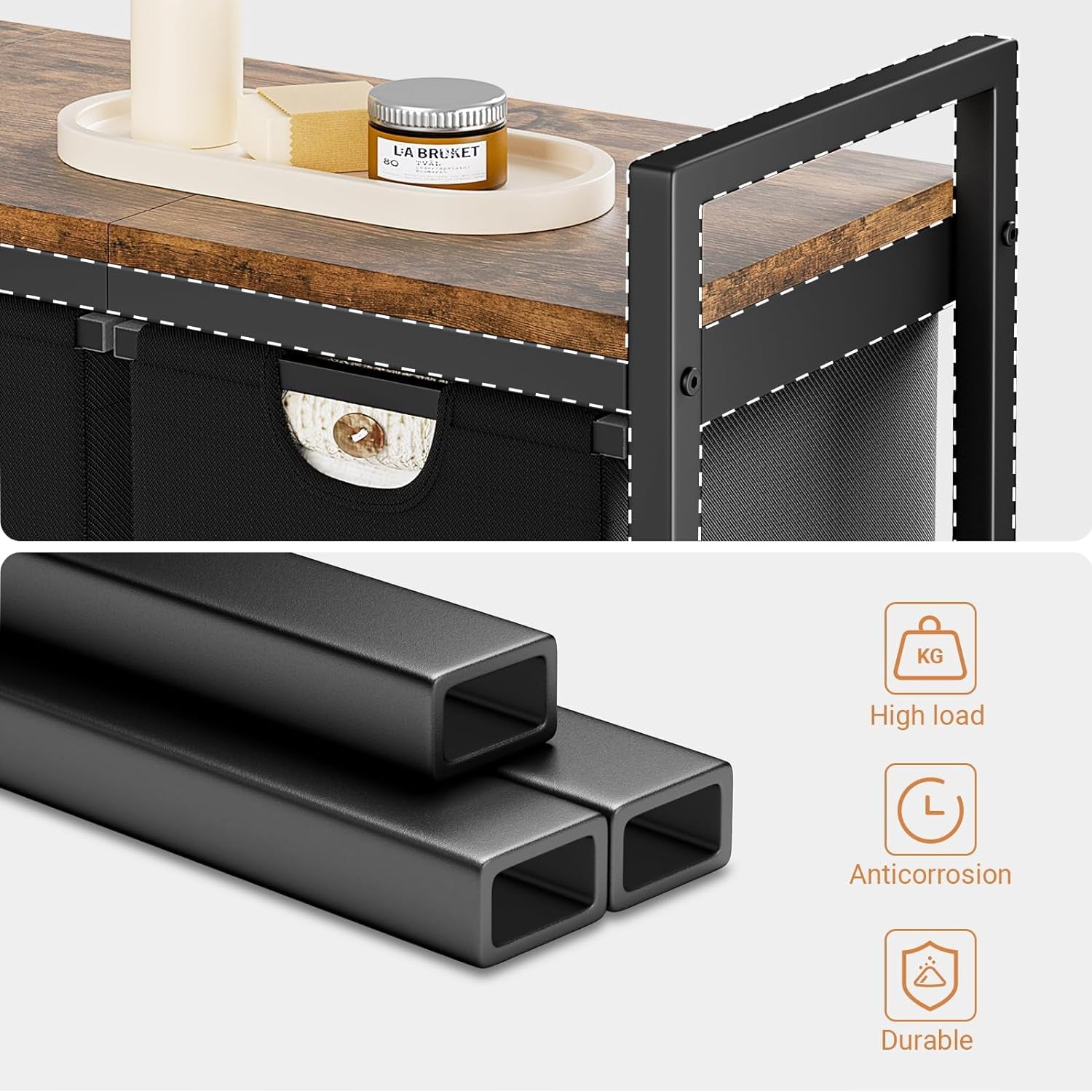 Laundry Basket, 142L Large Double, Freestanding Laundry Hamper 3 Section with Top Shelf & 3 Removable Washable Bags & Side Pockets for Dorm