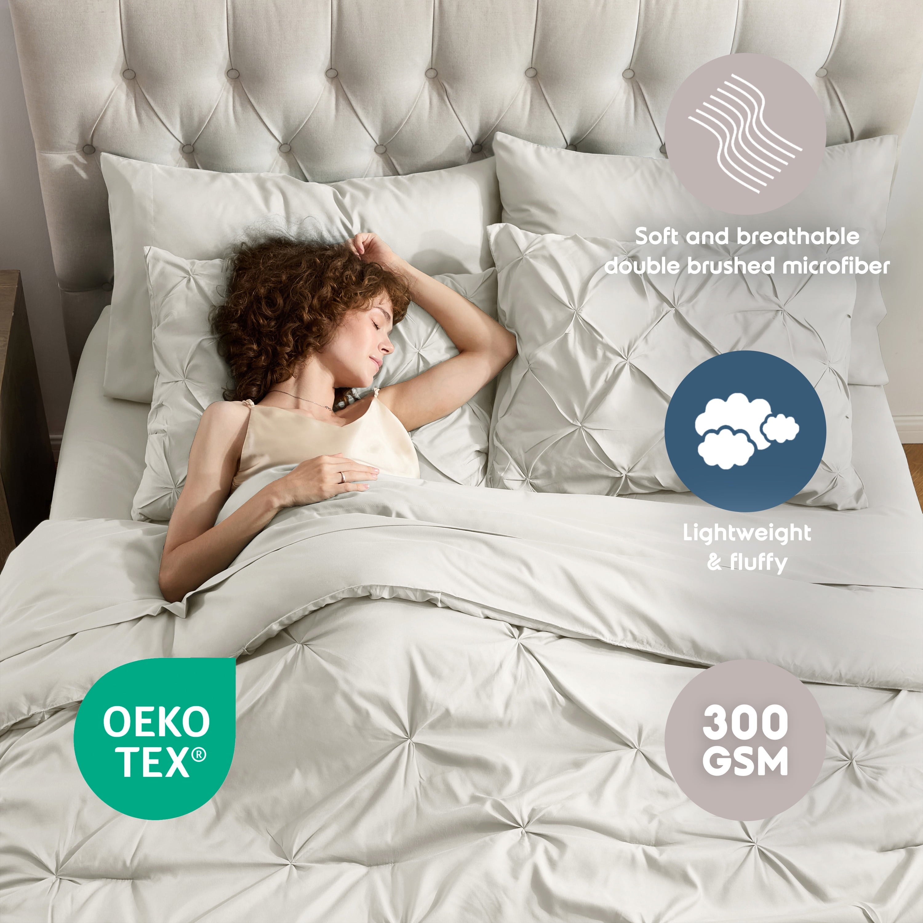 California King Comforter Set, Bed in a Bag 7 Pc Pleated Bedding Set,Off White