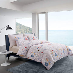 White Soft Bedding Duvet Cover Set Queen Lightweight Soft Full Comforter Cover 90"X90"With 2 Pillow Shams Hotel Quality Geometry Bedding Set