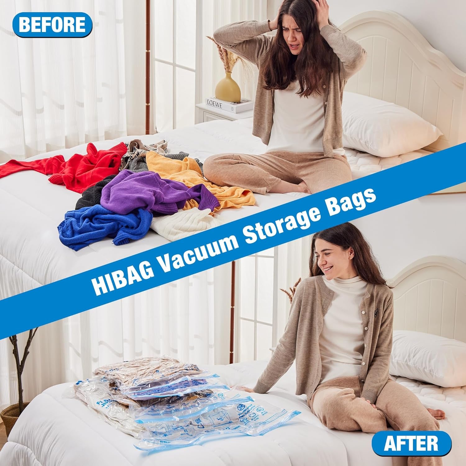 Vacuum Storage Seal Bags, 10 Jumbo Space Saver Vacuum Sealer Bags for Clothes, Comforters, Blankets, Bedding (10J)