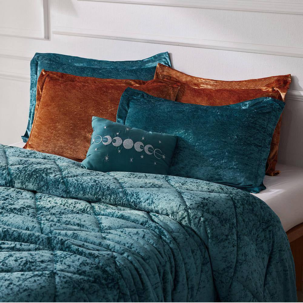 Isabel (4-Piece) Teal Polyester King/California King Velvet Comforter Set with Throw Pillow